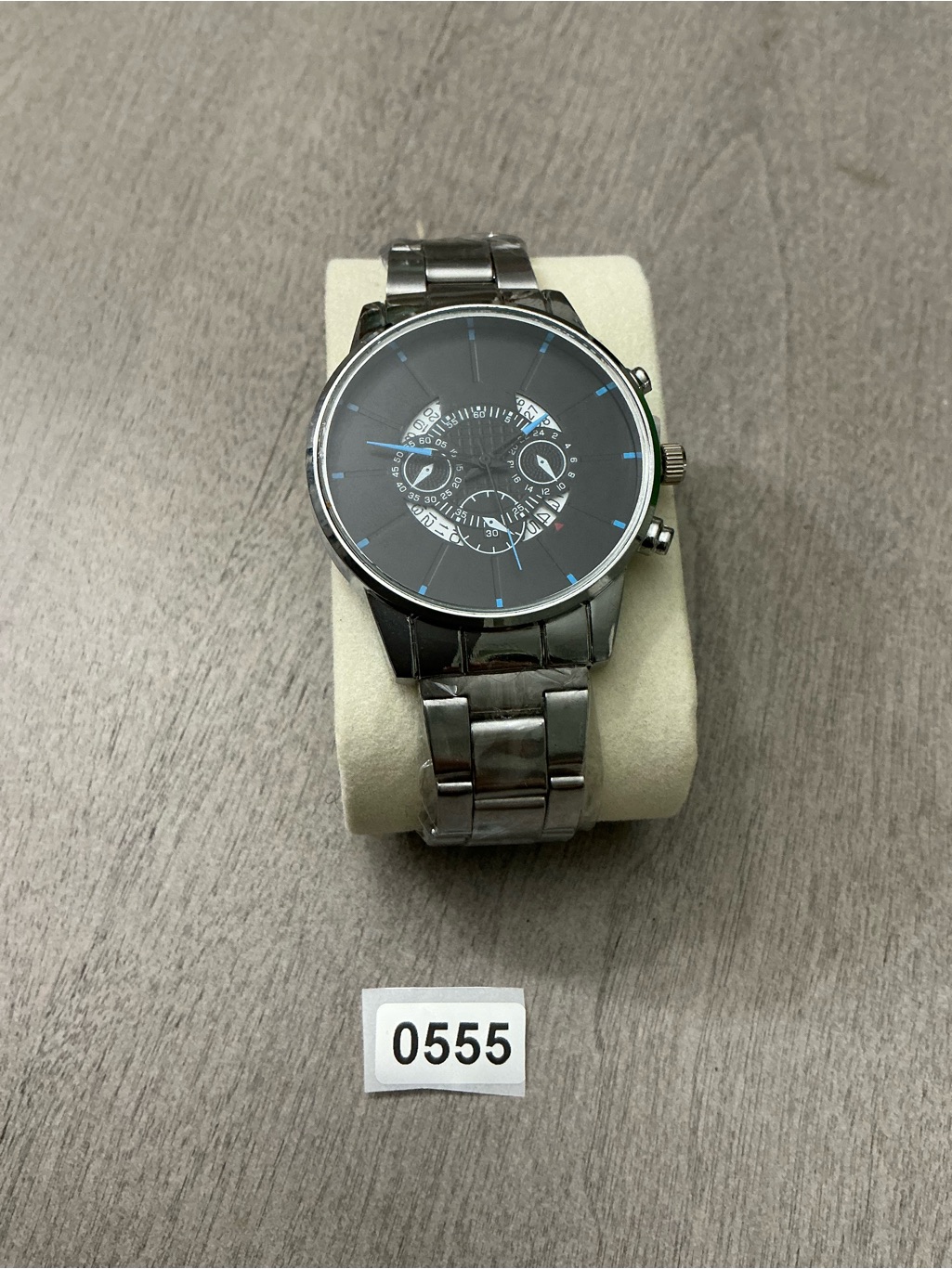 Stainless Steel Mens Analog Watch With Black Dial And Blue Accents
